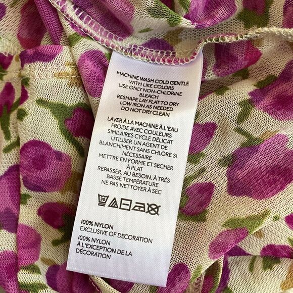 Urban Outfitters Kimchi Blue Blake Rose Floral Print Mesh Top w Black Lace Trim - Picture 8 of 9